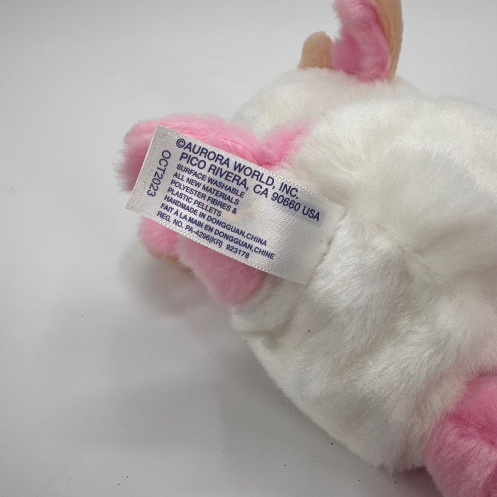 Palm Pals Aurora World Pink and White Cow Plush Stuffed Animal 5 inch Heifer - Picture 8 of 10